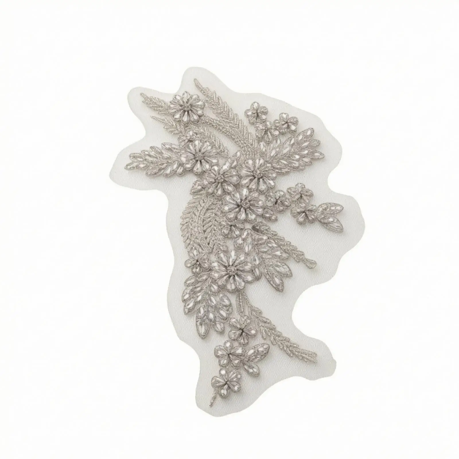 Handcrafted Flower Decorative Patch with Sequins Beads for Eveningwear Bridal Gown Tailoring