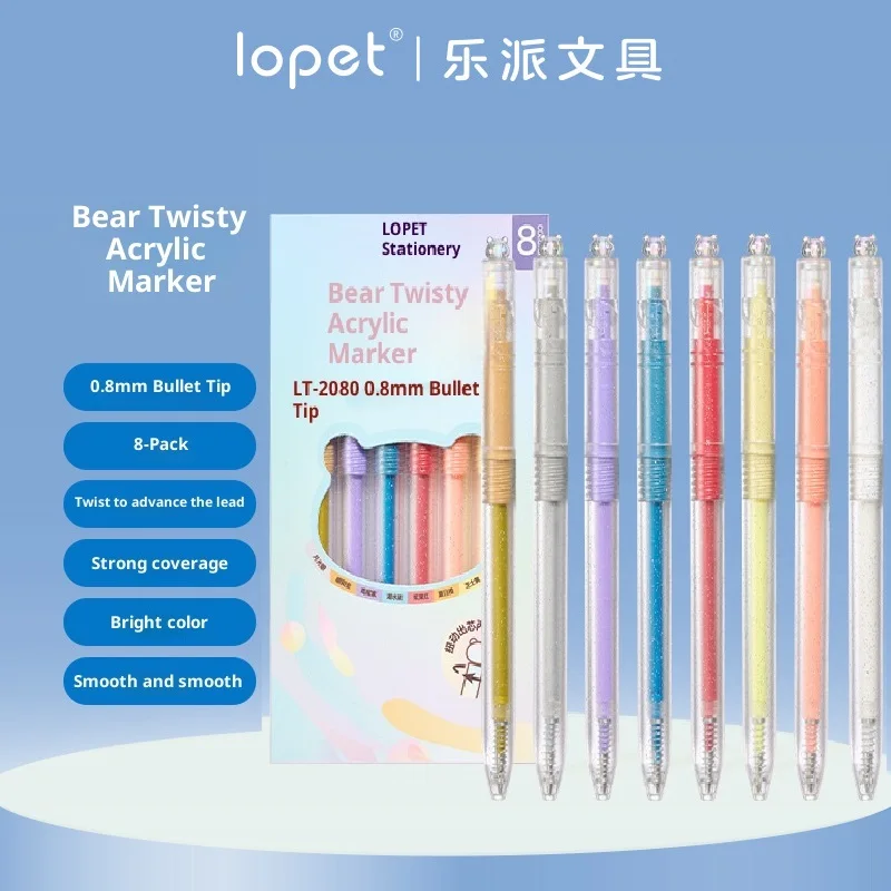 

LOPET вращающиеся акриловые цветные маркировочные ручки 8 шт./компл. 0,8 мм скорость сушки студенческие DIY ручной рисунок граффити матовый держатель для ручек