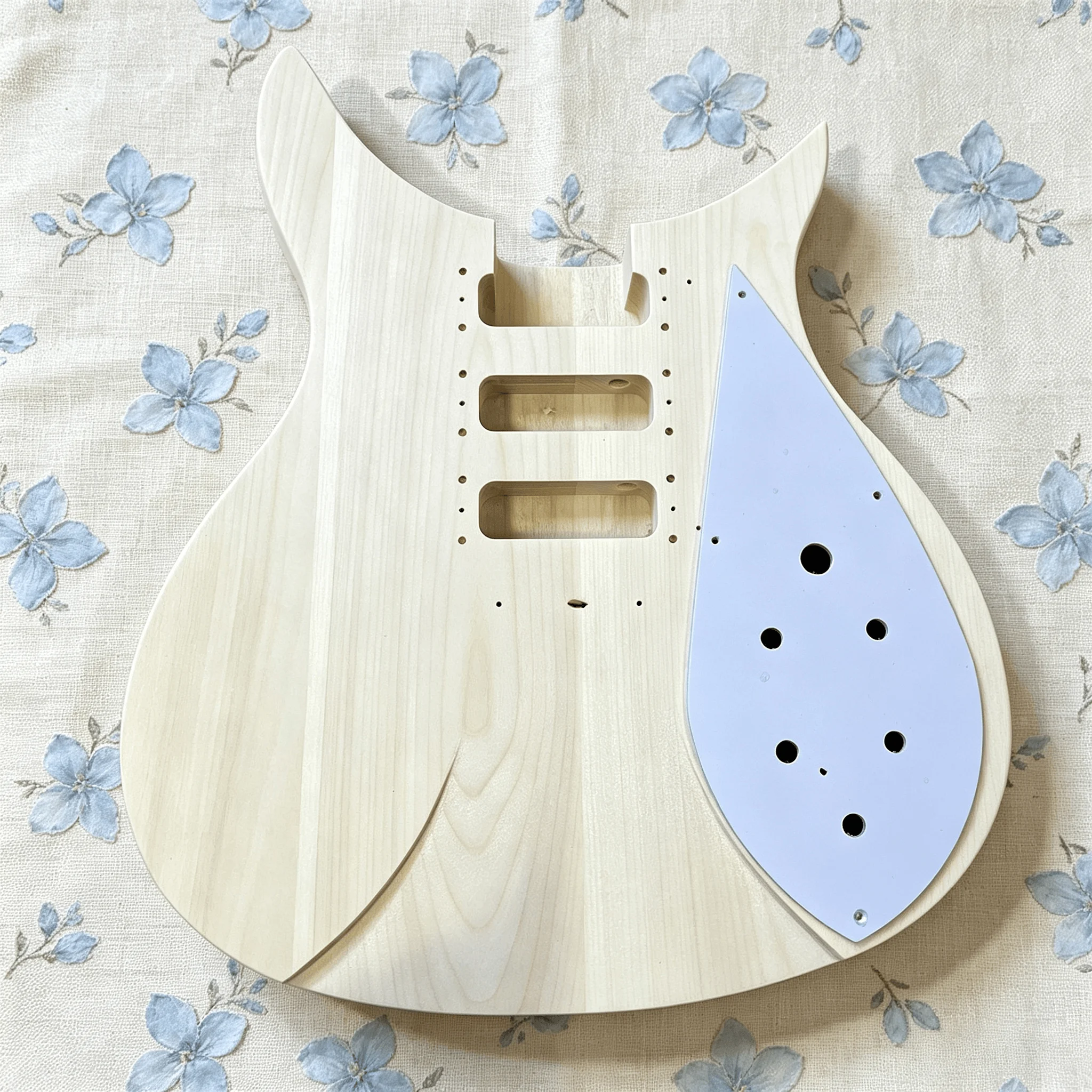 US Warehouse Unfinished 325 Unique Shape Electric Guitar Body DIY Guitar Kit Blank Wood Body Three Humbucker Pickup Cavities Teardrop Pickguard Template Poplar Wood Raw Guitar Body In Stock