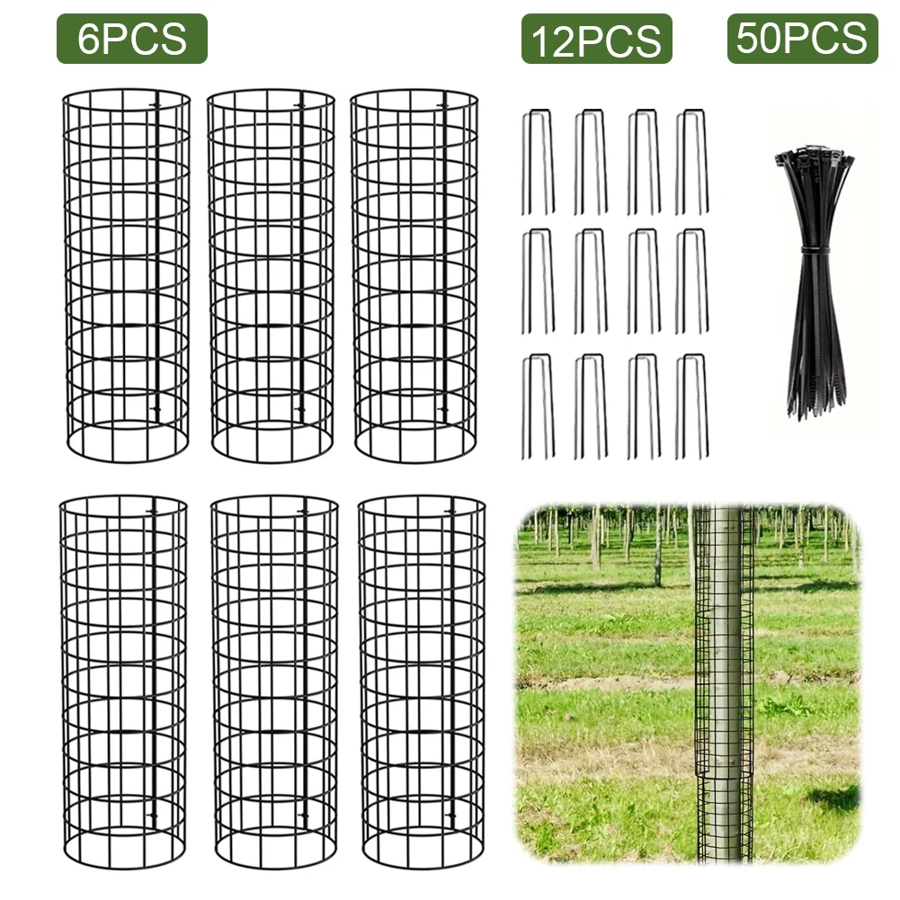 6 Pcs Tree Trunk Protector with Zip Ties & Stakes Metal Plant Guard Protectors Preventing Tree Trunk From Deer Trimmers Mower