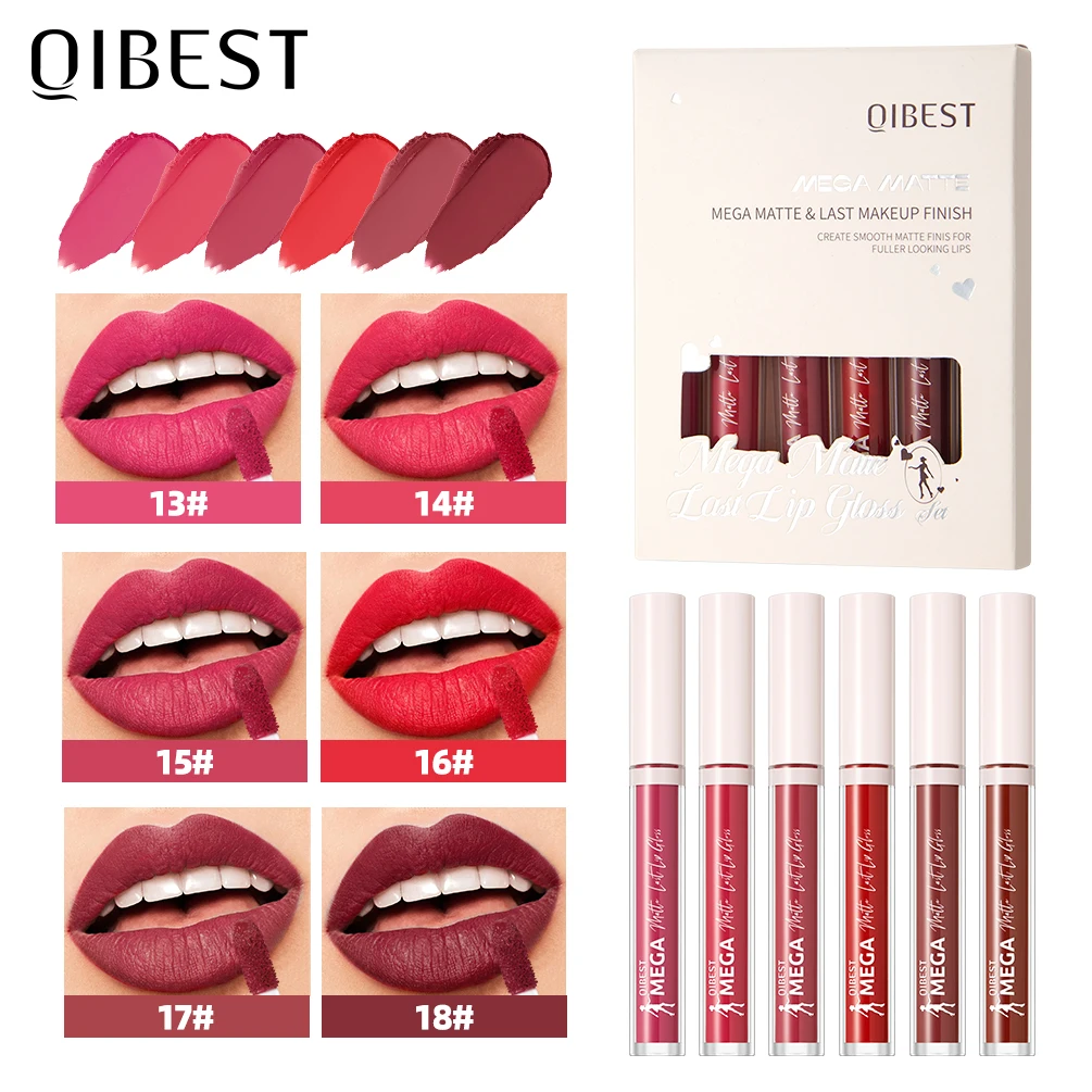 QIBEST Matte Lipgloss Make-up Sets Waterdichte Vloeibare Lipstick Paars Rode Lip Tint Blijvende Lip Glazuur Vlek 6 Kleuren Cosmetische Kits