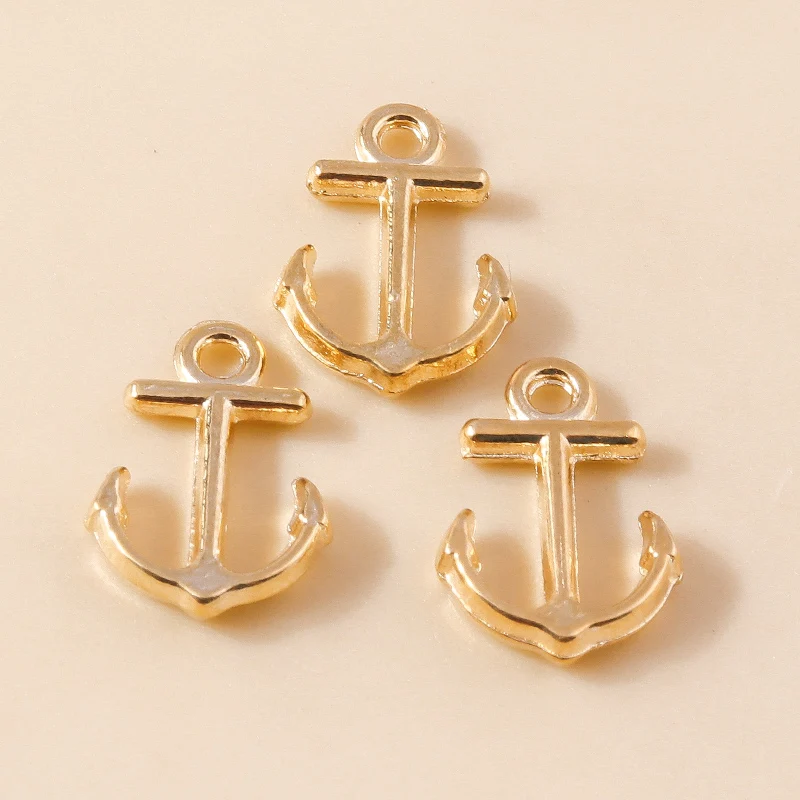 Leslie 40pcs 10x15mm Gold Color Tiny Anchor Charms Boat Sailing Navigation Mini Pendant DIY Supplies Jewelry Making Accessories