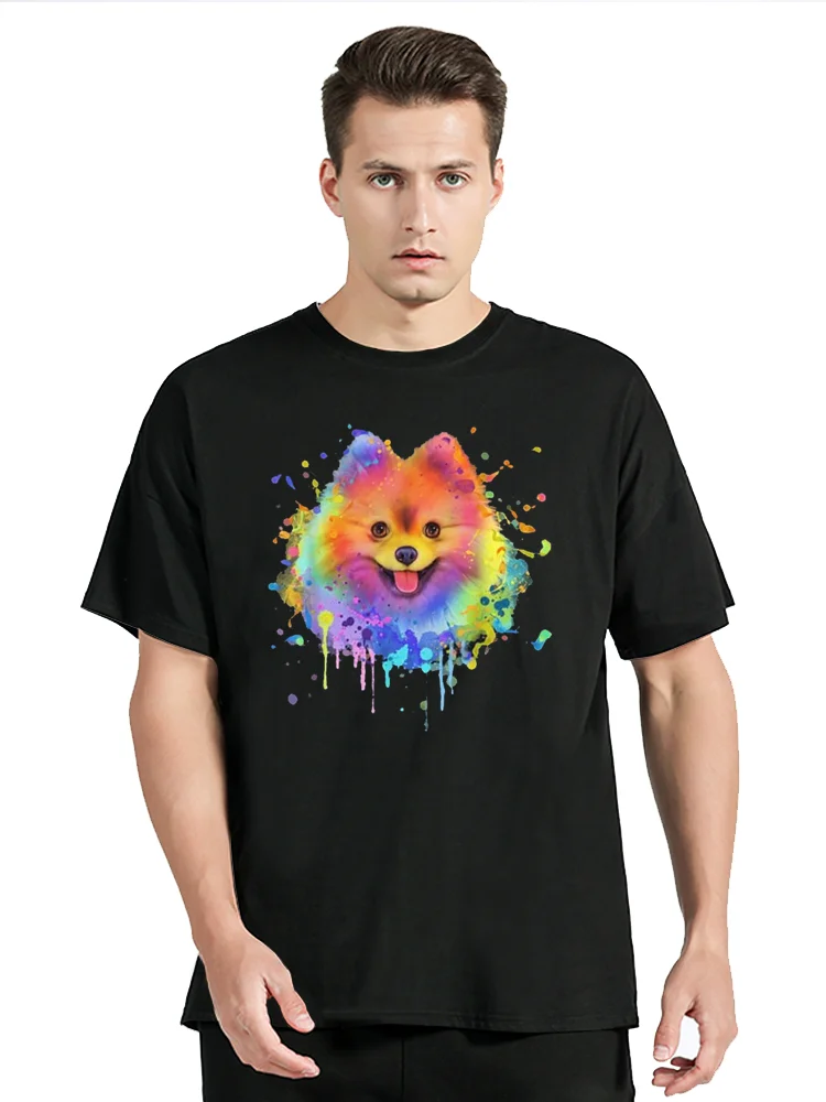 Pom Puppy Owner T Shirt Funny Colorful Art Pomeranian Dog Pet Graphic Tshirt Short Sleeve Cotton Gifts T-shirt Men Clothing