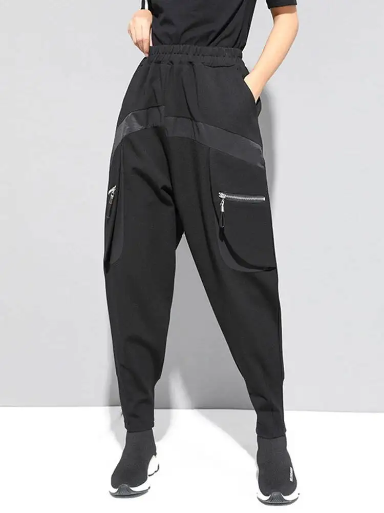 

High Elastic Waist Black Zipper Split Long Harem Trousers New Loose Fit Pants Women Fashion Spring Autumn 202 75IA