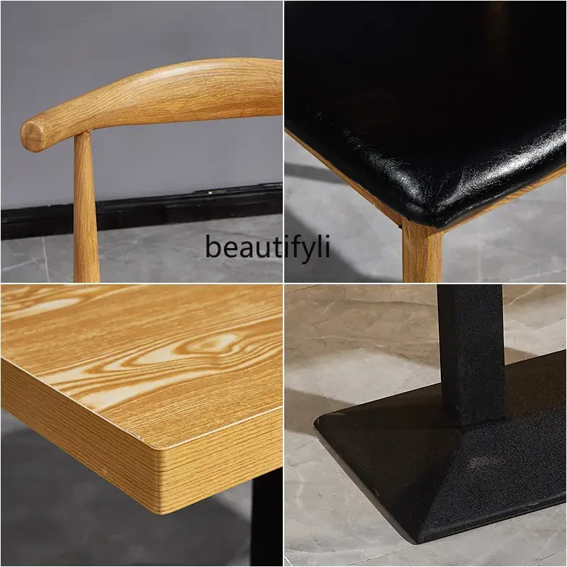 

xz1zqFast Food Table and Chair Combination Simple Imitation Solid Wood Iron Ox Horn Chair Snack Milk Tea Dessert