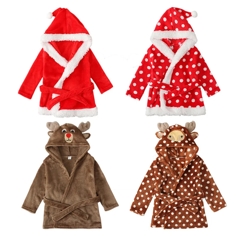 

Christmas Kid Girl Bathrobe Hooded Cartoon Sleepwear Children Clothes Night Bath Robe Boy Toddler Pajamas Winter Towel Baby A680