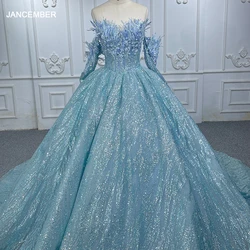 JANCEMBER Quinceanera Dresses Ball Gown Feathers Sweetheart Vestidos De 15 Años 2023 Blue DY1135 Vestido De Niña De Las Flores
