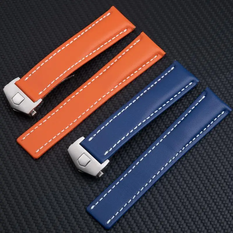 TINTAG 22mm 24mm For TAG Strap Heuer MONACO CARRERA Heritage Soft Leather Crocodile Grain Watchband Blue Black Wristband