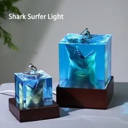 5/8cm Organism Resin Cube Table Light with Lamp Holder USB Shark Diver Night Light 3D Surfer Lamps for Bedroom Office Decoration