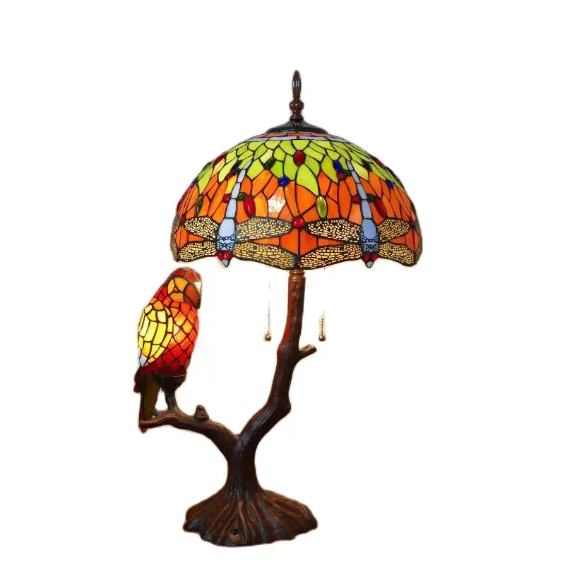 

Parrot Dragonfly Table Lamp Living Room Bar Restaurant Luxury Vintage Fancy Tiffany Standing Night Light D31101