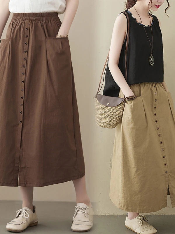 Hohe Taille Baumwolle Leinen Midi Rock frauen Sommer Neue Sle plus Größe Künstlerische Lose Dünne A-linie Rock Casual pendeln