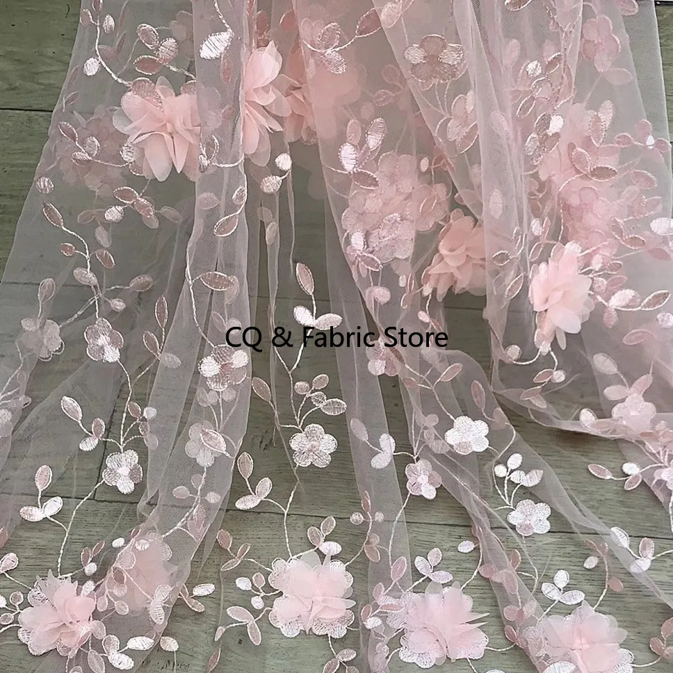 

Сетчатая трехмерная кружевная ткань с вышивкой для свадебных платьев и детской юбки, мода во дворе