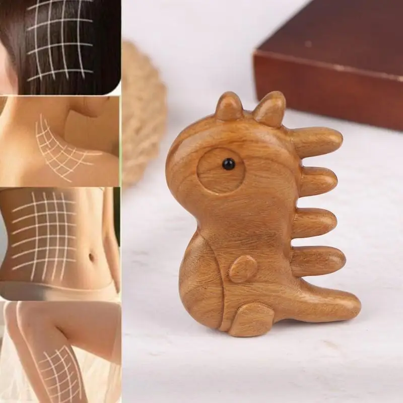 

Cartoon Portable Natural Sandalwood Massage Comb Head Therapy Soothing Meridian Comb Head Facial Wide Tooth Guasha Body Massager