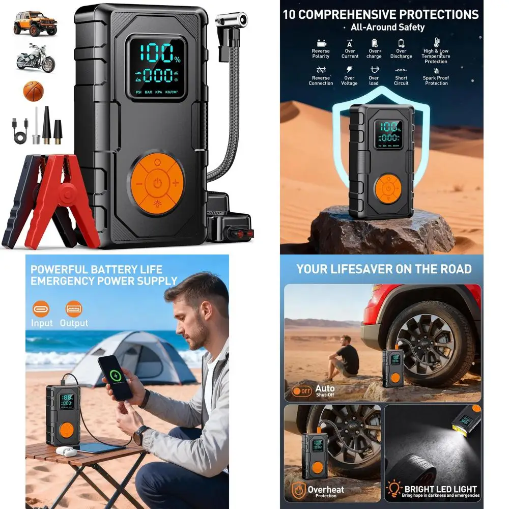 

Устройство для прыжков с воздушным компрессором, стартер для автомобильного аккумулятора (8,0 газ/7,0 л, дизель), перемычка для аккумулятора, портативный стартер, 12 В