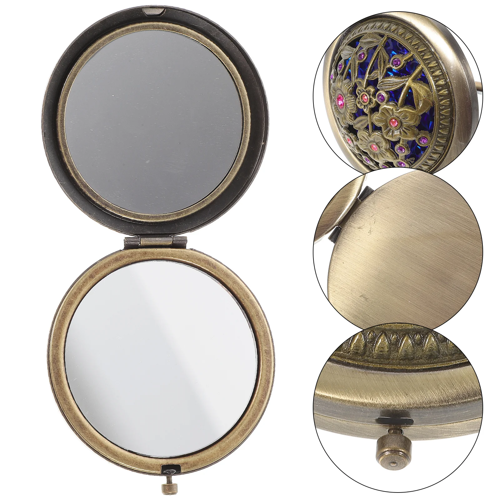 

Double-Sided Compact Makeup Mirror Floral Pattern Portable Mini Round Foldable Purse Mirror Zinc Alloy