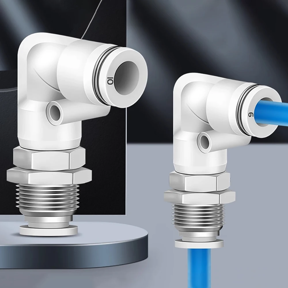 Pneumatic Fitting Elbow Joint PLM 4 6 8 10 12mm Right Angle L-type Bulkhead Elbow Gas Pipe Quick Connectors M12 M14 M16 M20 M22