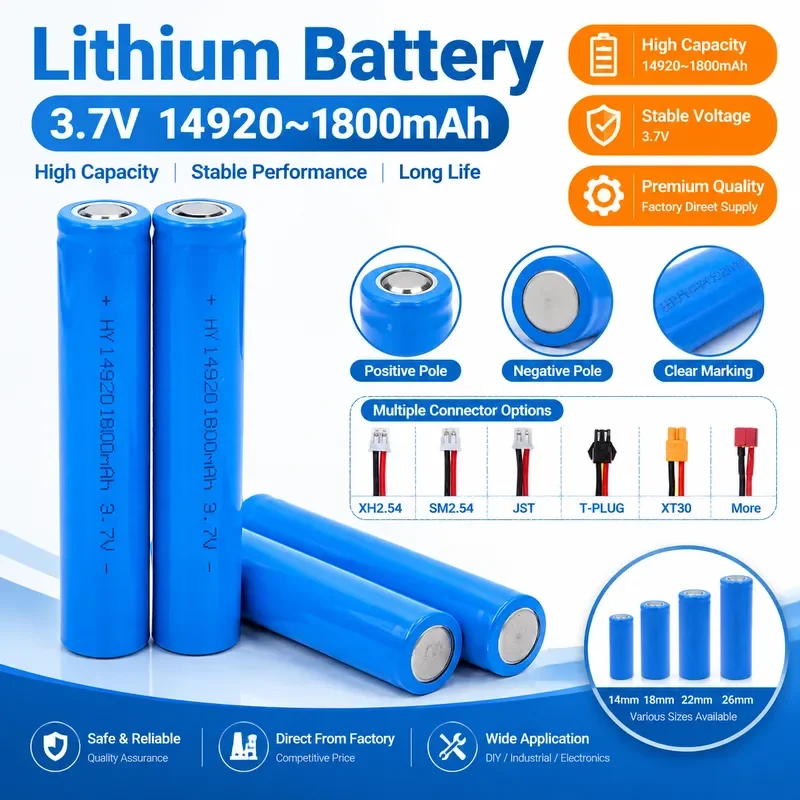 100PCS For 14920 Lithium Battery 3.7V 1800mAh Rechargeable Li-ion Cell