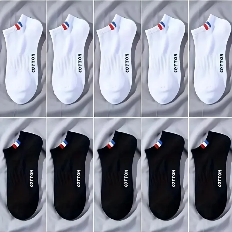 5/10 Pairs Men Sports Round Neck Socks Summer Sweat Absorbing Breathable Fashionable Letter Design Couple Casual Socks