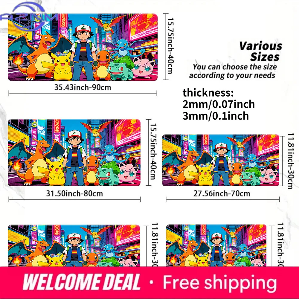 

Pokemon Ash & Neon City Full Team Gaming Desk Mat Non-Slip Washable Mouse Pad