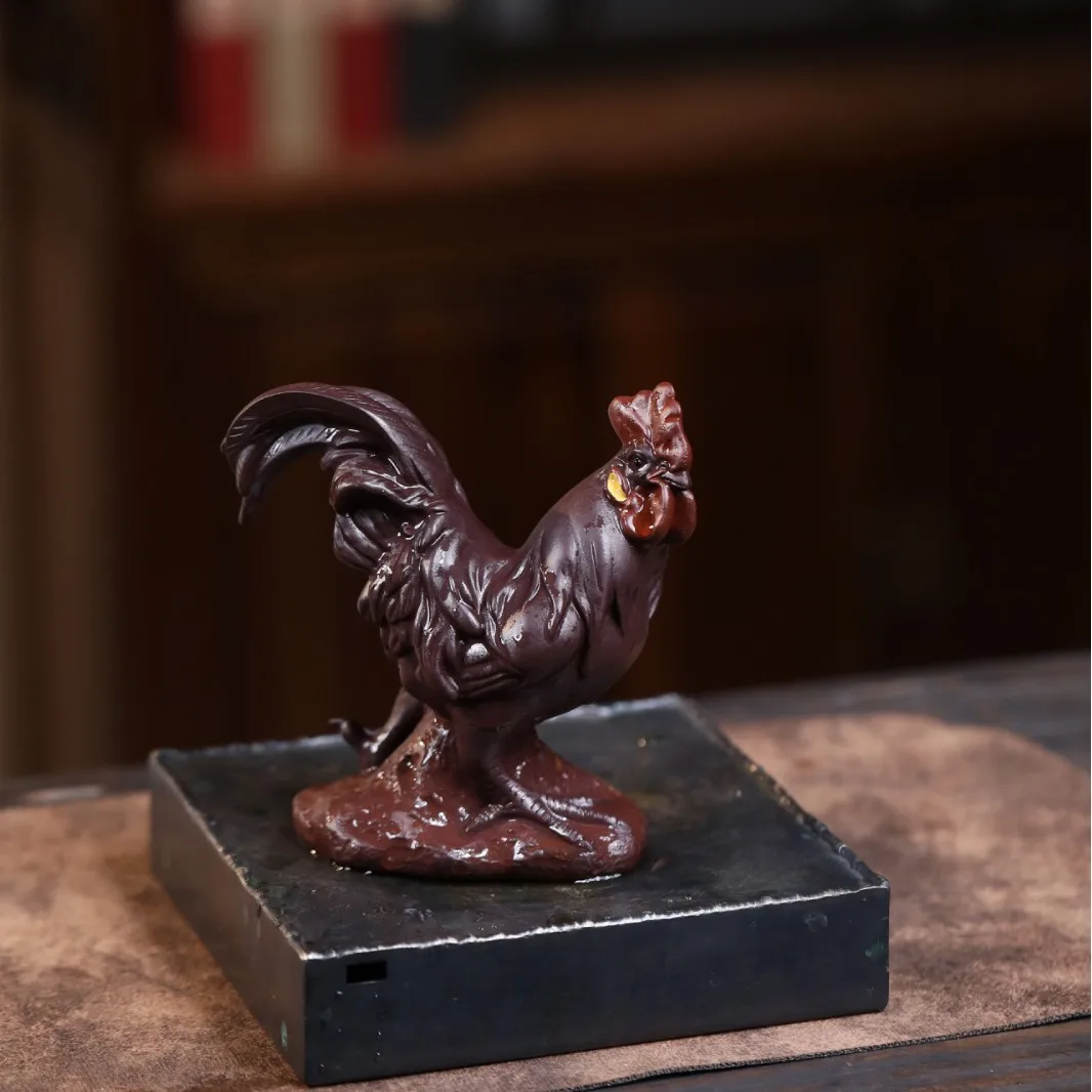 Yixing Pet Creative Ornament Sculpture, Original Mineral Purple Clay Tea Set Accessory, Zodiac Rooster Home Decoration