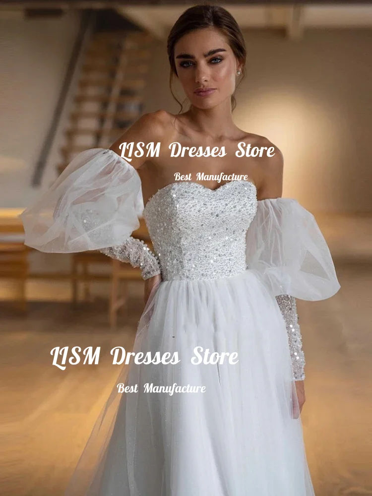 Lism Customized Charming Wedding Dress Sweetheart Remove Sleeves White Tulle A-Line Modern Bridal Gown Vestido De Novia 2026