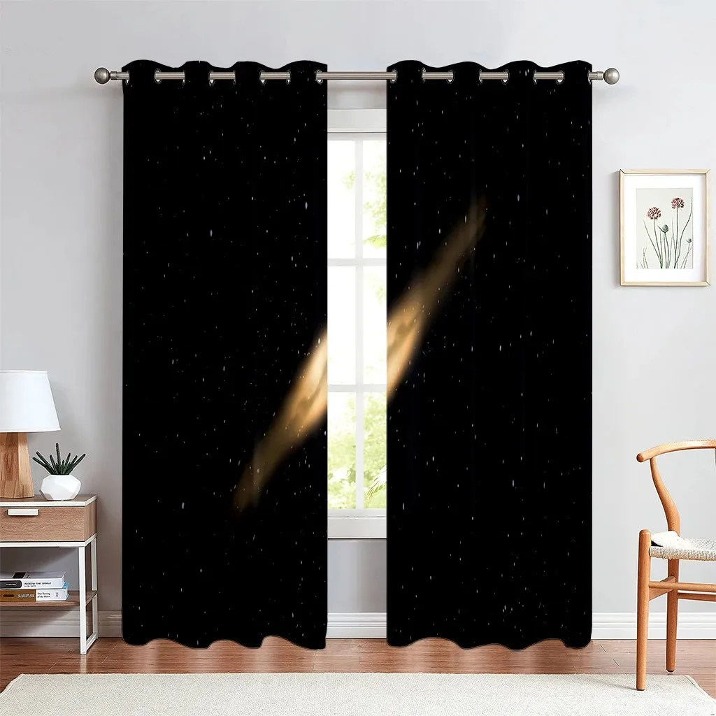 3D Cheap Blue Stars Galaxy Space Psychedelic Starry Sky 2 Pieces Shading Window Curtains for Living Room Bedroom Home Decor Hook