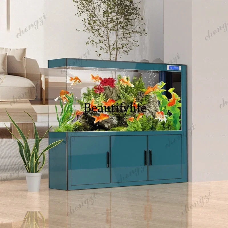 E136 New fish tank integrated installation-free bottom cabinet household living room aquarium ultra-white bottom filter water-fr