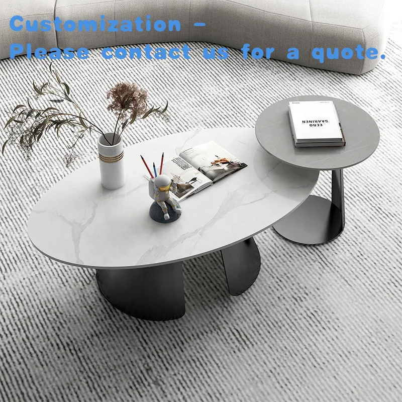 custom.Factory Offer Cheaper Price Coffee Table Sets with Marble Ceramic Top Black Coating Metal Table Leg