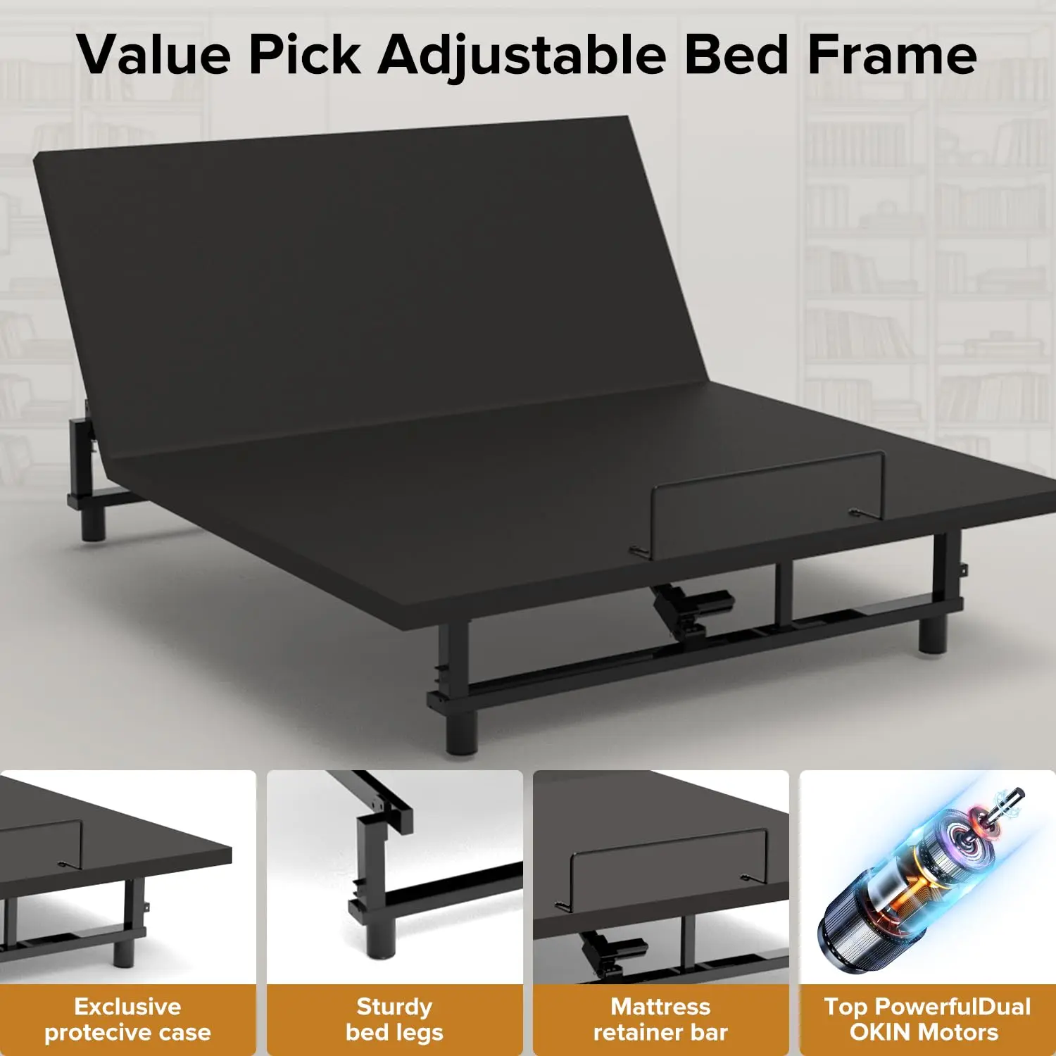 King Adjustable Electric Bed Frame, Head & Foot Incline, Wireless Remote, Zero Gravity & 4 USB Ports, Custom view 4