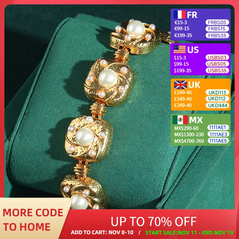

Vintage Pearl Bracelets For Women 18k Real Gold Color Square Patterned Wedding Accessories Charms Luxury Dubai Jewelry 2025