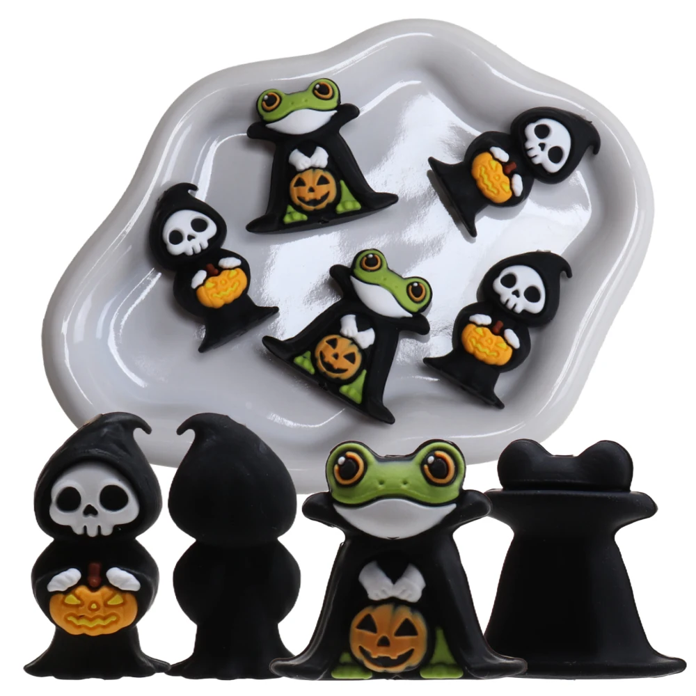 

6pcs 3D Skull Pumpkin Silicone Focal Beads Halloween Vampire Frog Charms For Jewelry Making Beaded Bracelet Keychain Supplies