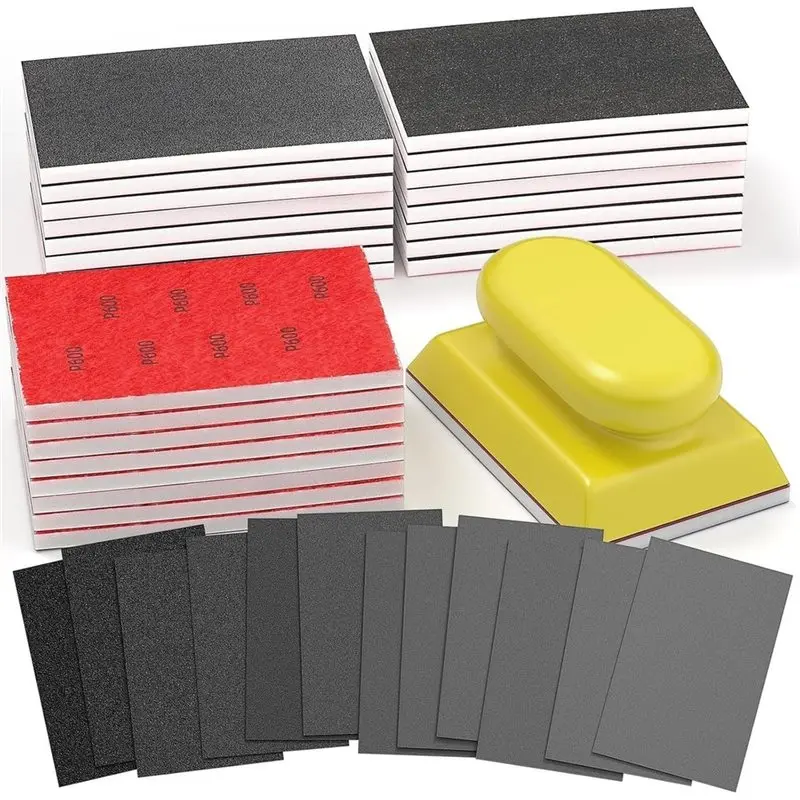ABLJ Reusable 3X4 Inch Wet Dry Foam Sanding Blocks(25PCS) 80-3000 Grit Sanding Sponge Set For Wood,Furniture, Metal& Drywall