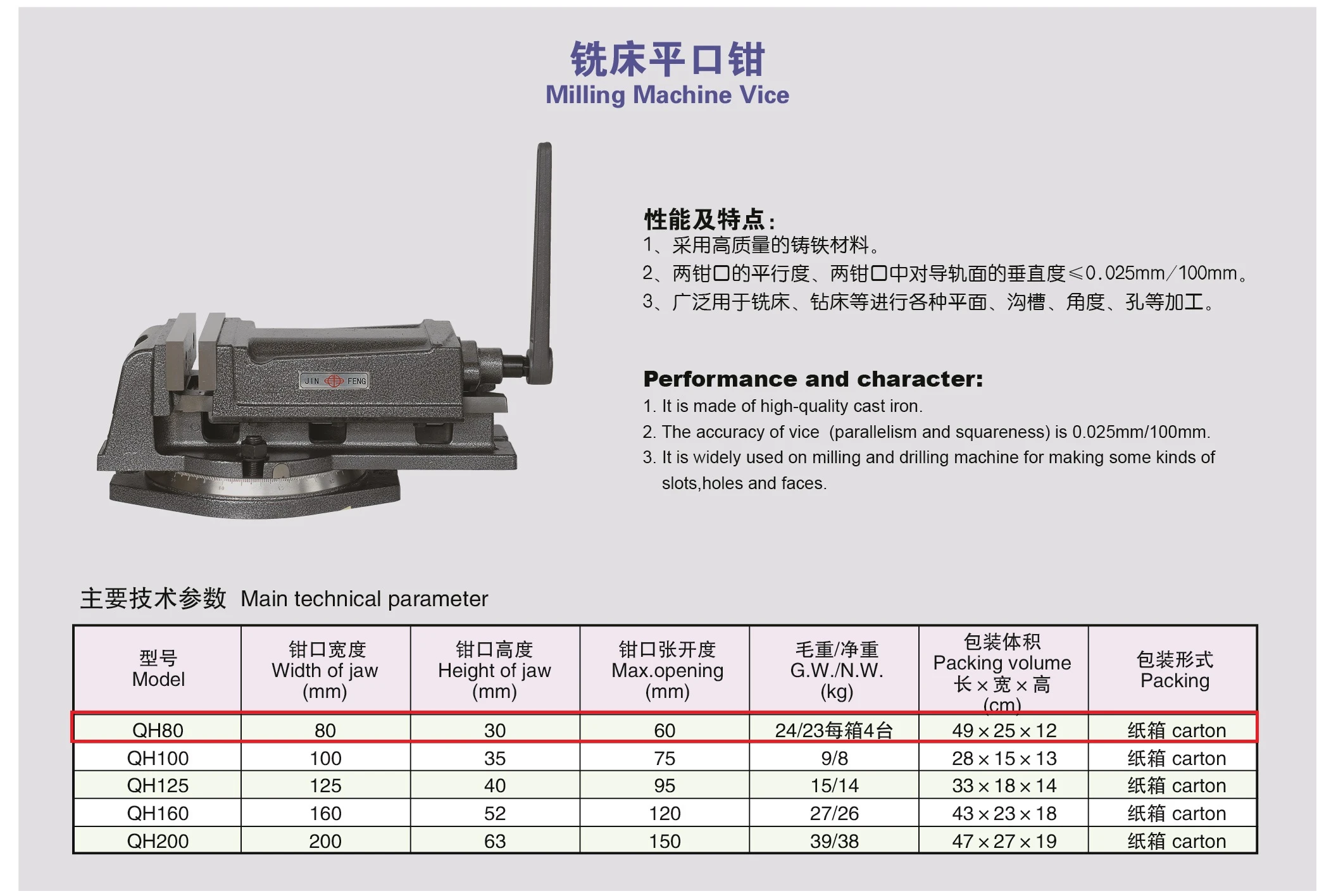 QH80 Precision Milling Machine Vise 80MM Machine Vice with Swivel Base For Milling Machine