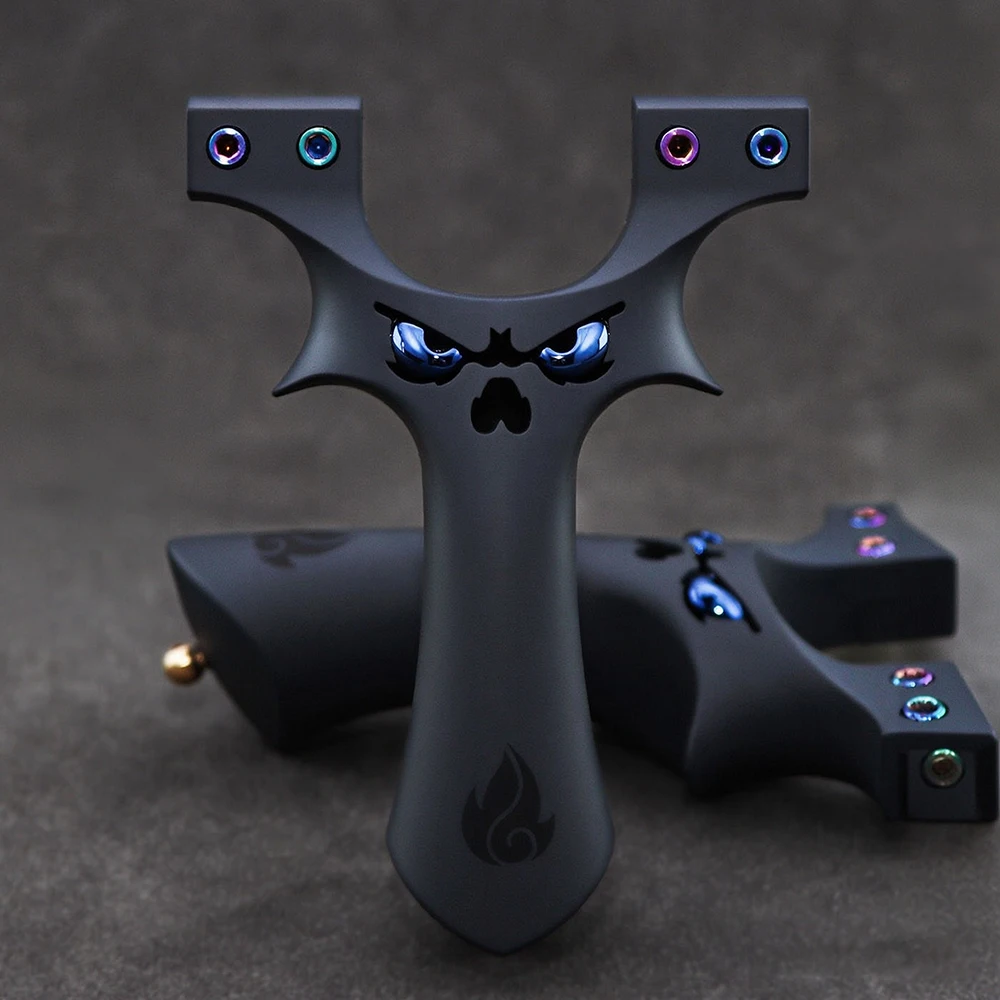 ABS Y-Shaped Slingshot with Devil Face Graphic, Top Clamp & Colorful Screws for Outdoor Target Practice