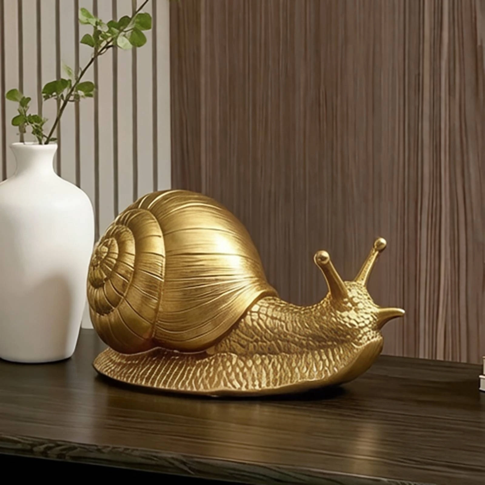 Snail Figurine Gold-Toned Snail Figurine with Base Decor Tabletop Retro for Collectors, Console Table, Bookshelf