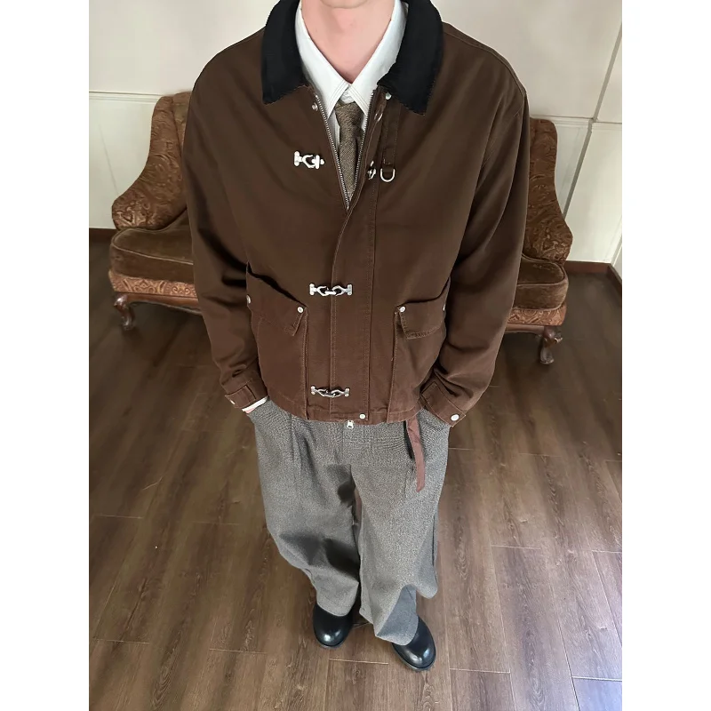 

EME Classic Retro Deck Jacket Coat Enzyme Wash Lobster Clasp Jacket Top Unisex Cleanfit