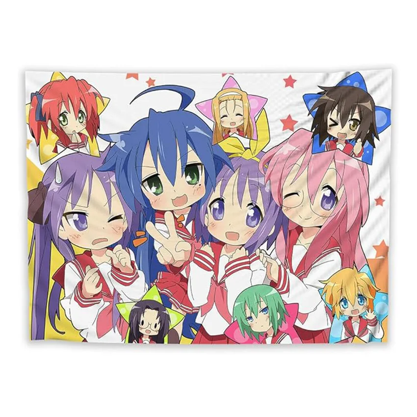Kawaii Anime 5x3 Ft Flag Lucky Star Banner Home Decor Home Decor Wall Hanging Living Room Bedroom Background For Friends Gifts