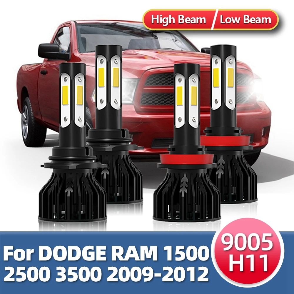 360° LED Headlights 6000K Bright White 90W Auto 12V 12000LM Turbo 4-Sides Bulbs For Dodge RAM 1500 2500 3500 2009 2010 2011 2012