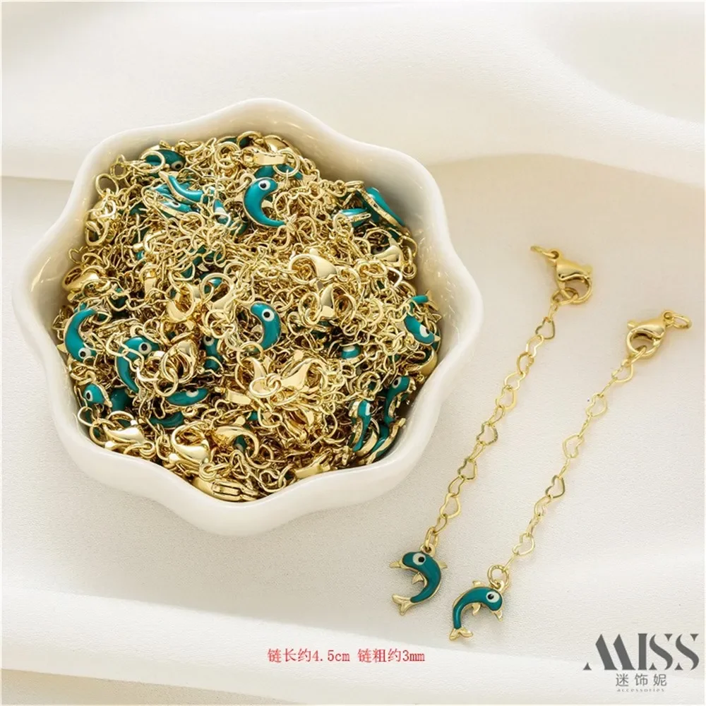 14K الذهب ملفوفة الحب ذيل حصان سلسلة معلقة دولفين الفلفل قطرة الماء جراد البحر مشبك الذيل سلسلة DIY بها بنفسك اليدوية مجوهرات اكسسوارات