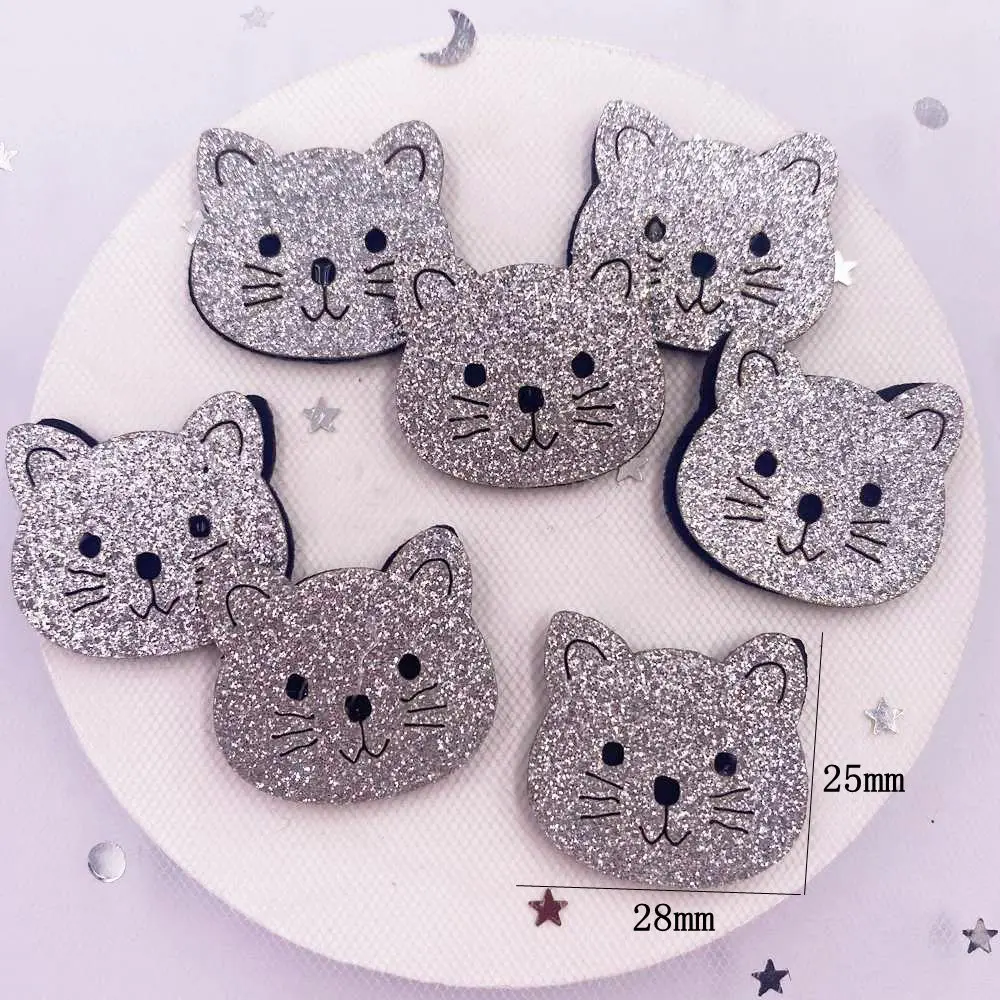 10pcs Felt Fabric Colorful Glitter Bepowder Cartoon Pink Rabbit Silver White Cat Patch Applique Sewing DIY Art Hair Bow Supplie