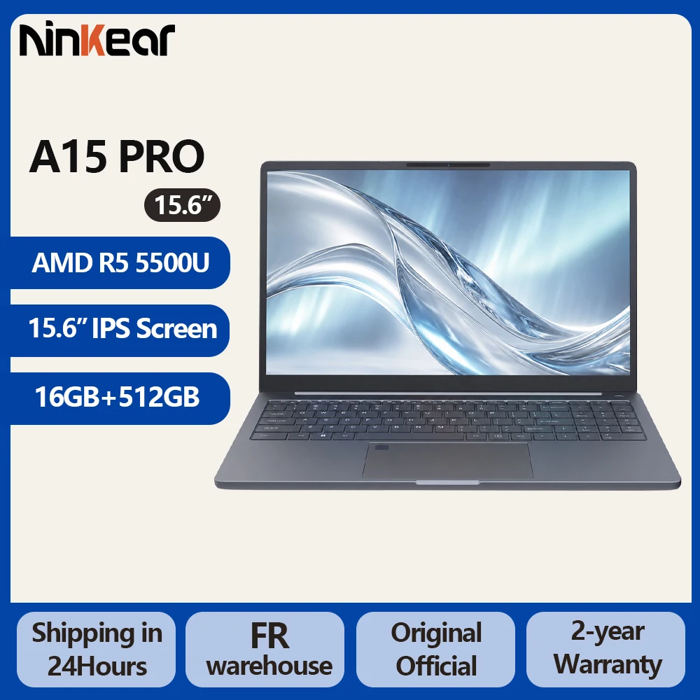 Portátil Ninkear A15 con AMD Ryzen 5 5500U, 16 GB de RAM, SSD de 512 GB, Pantalla IPS FHD de 15.6 Pulgadas, Windows 11, WiFi 6, Bluetooth, Ligero