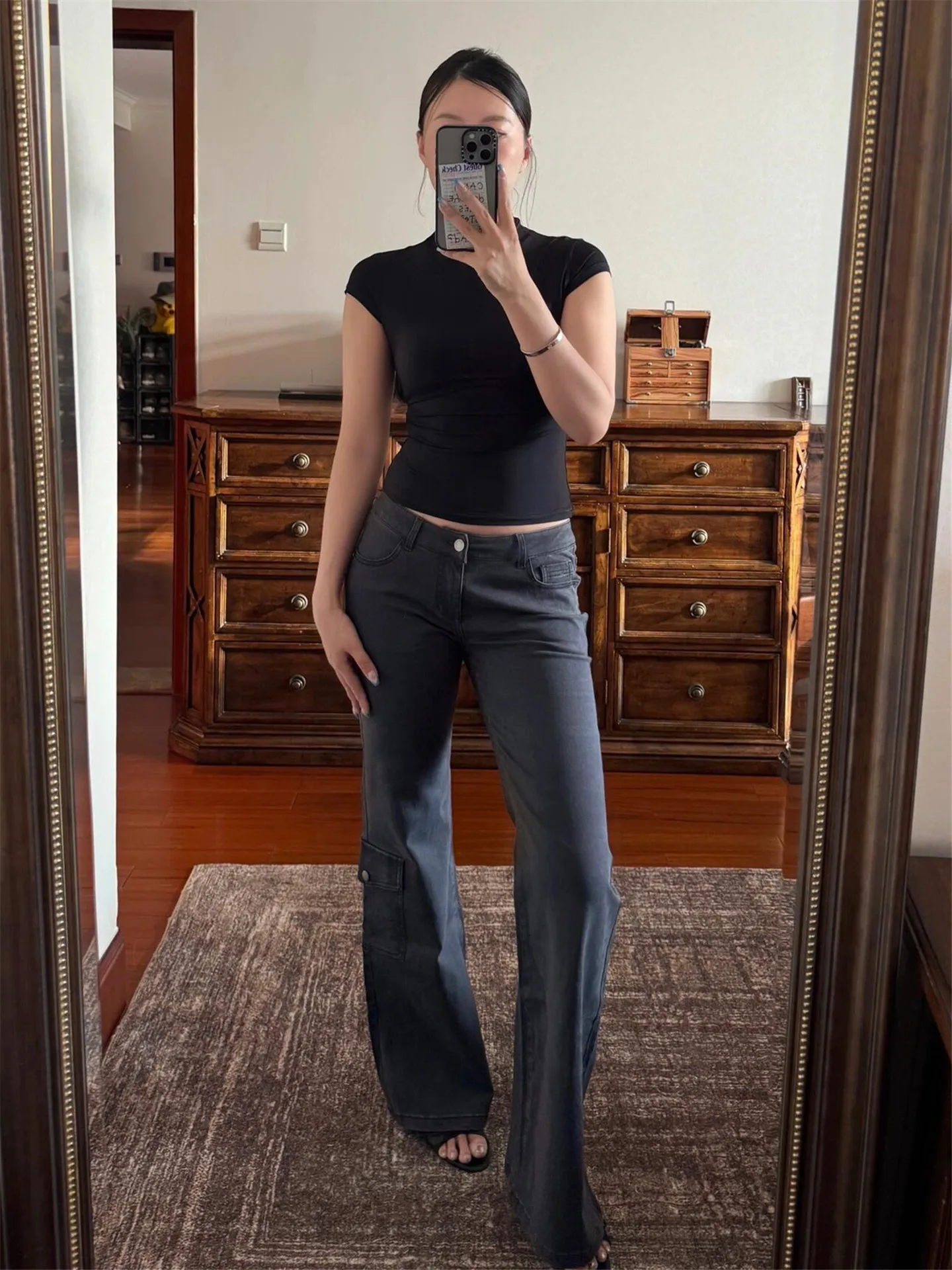 

Женские джинсы-клеш Slim Fit для работы, осенне-весенние, из хлопка, повседневные, с низкой талией, карманами и застежкой на пуговицах, класс B