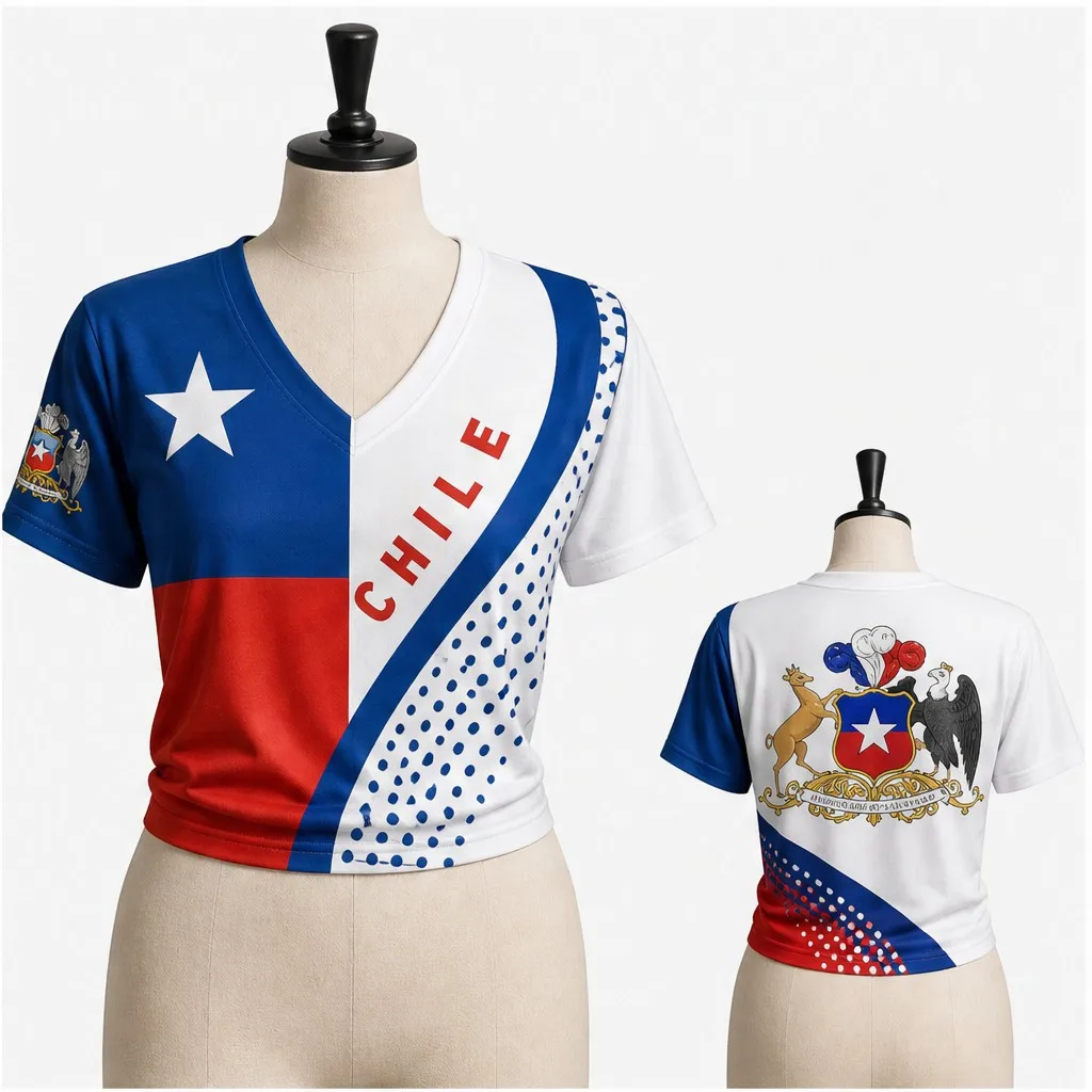 Women Chile V Neck Crop Top Star Shield Deer Eagle Print Short Sleeve Summer Casual Streetwear Fashion Tee for Daily Styling Fit