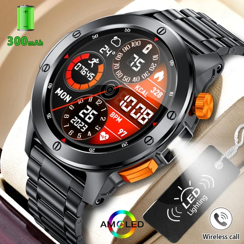 Imagen 1 del producto Reloj inteligente LIGE a la moda para hombre, asistente de voz, llamada Bluetooth, monitoreo del ritmo cardíaco IP68, linterna LED resistente al agua, reloj inteligente para hombre