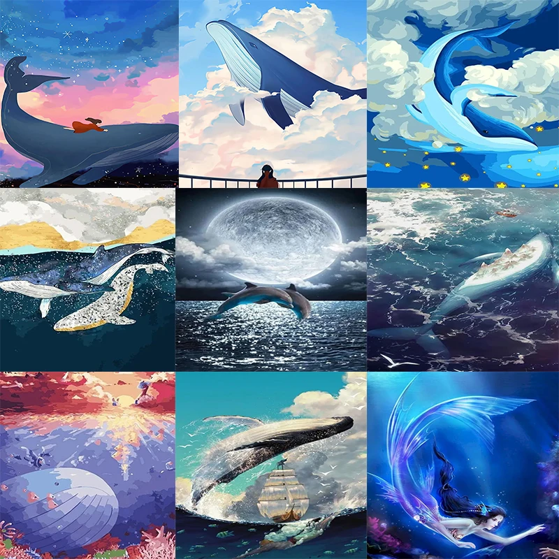 Brand New DIY Casual Handmade Diamond Painting Exquisite Whale Pattern Furniture Cute Indoor Bedroom Wall Painting 2024