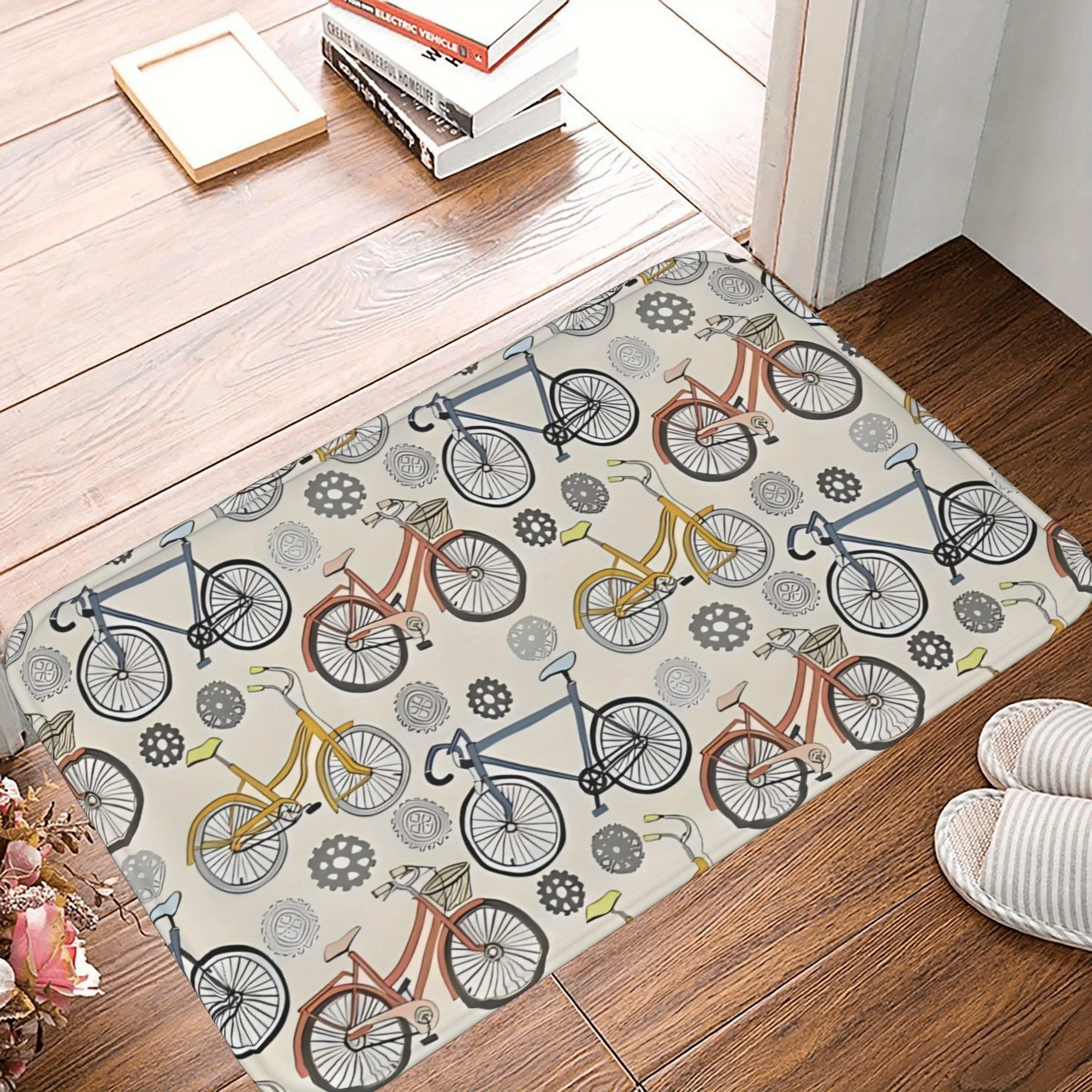 

1PC Bicycle Pattern Kitchen Rug Non-Slip Door Mat Pop design Bathroom Rug Bath Mat Carpet for Home Sink Laundry Decoreeree