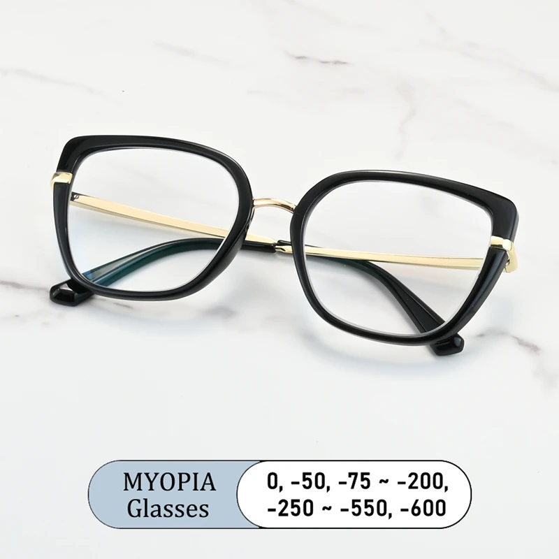 

Retro Square Classic Oversized Frame Myopia Glasses Prescription Nearsight Anti Blue Light Computer Women Near Sight Eyewear