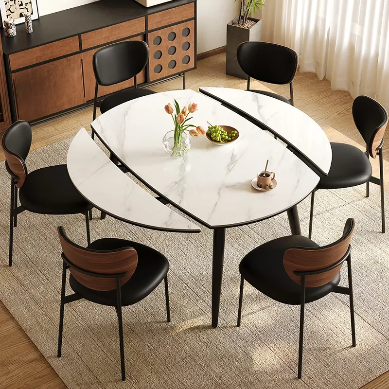 Medieval Black Rock Slab Dining Table and Chair Set Square Round Dual Purpose Retro Small Apartment Stackable Retractable