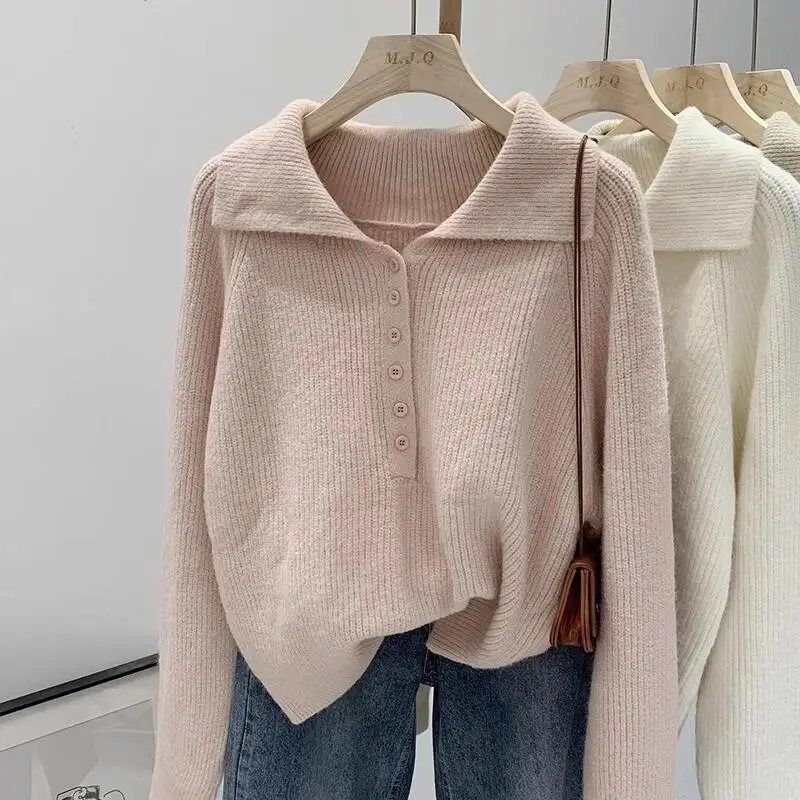 

Lazy style soft waxy round neck sweater for women spring and autumn 2025 new loose, comfortable and versatile pullover tops