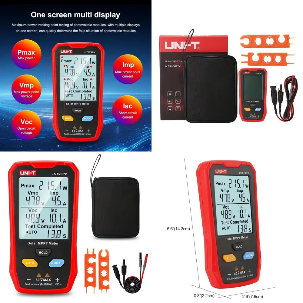 

800W Solar Panel MPPT Tester with Auto/Manual Test, Large LCD Display and Multiple Result Outputs